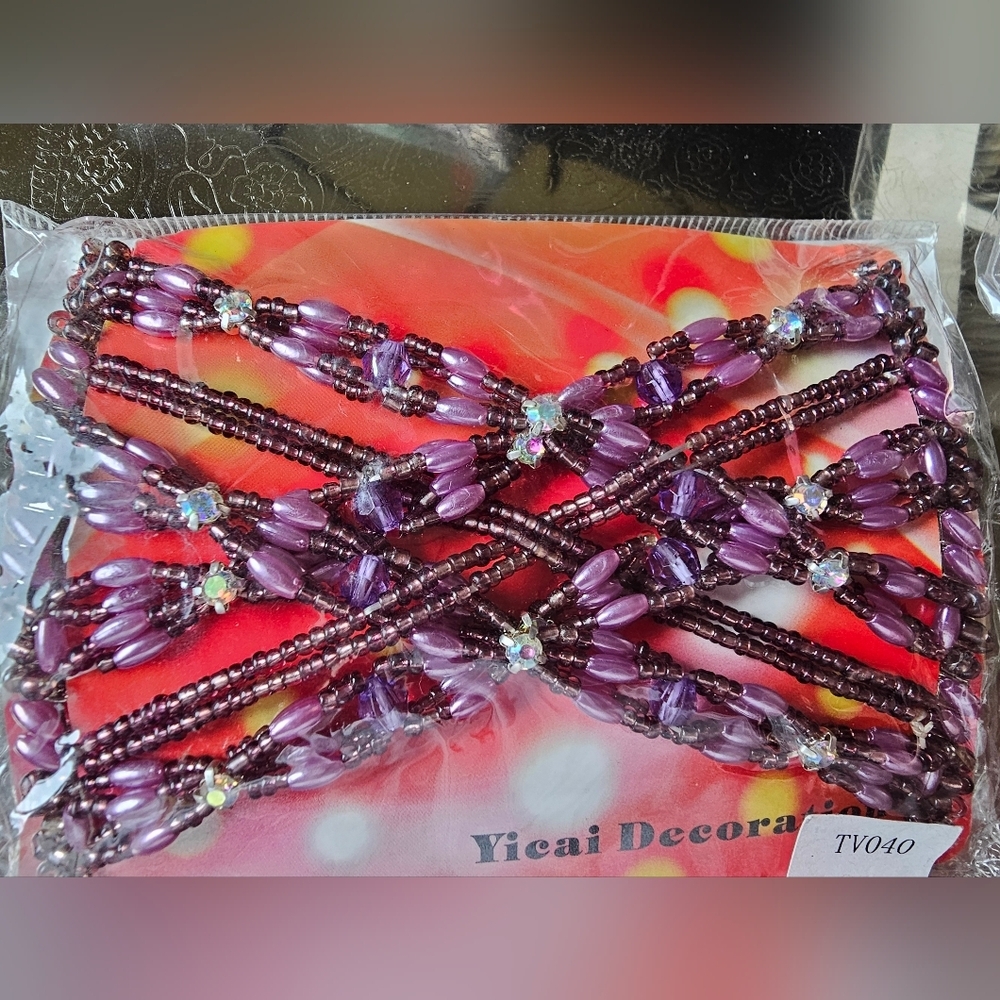 New Beaded Comb Hair Accessories - 3 Sets - Purple & Black - Picture 4 of 8